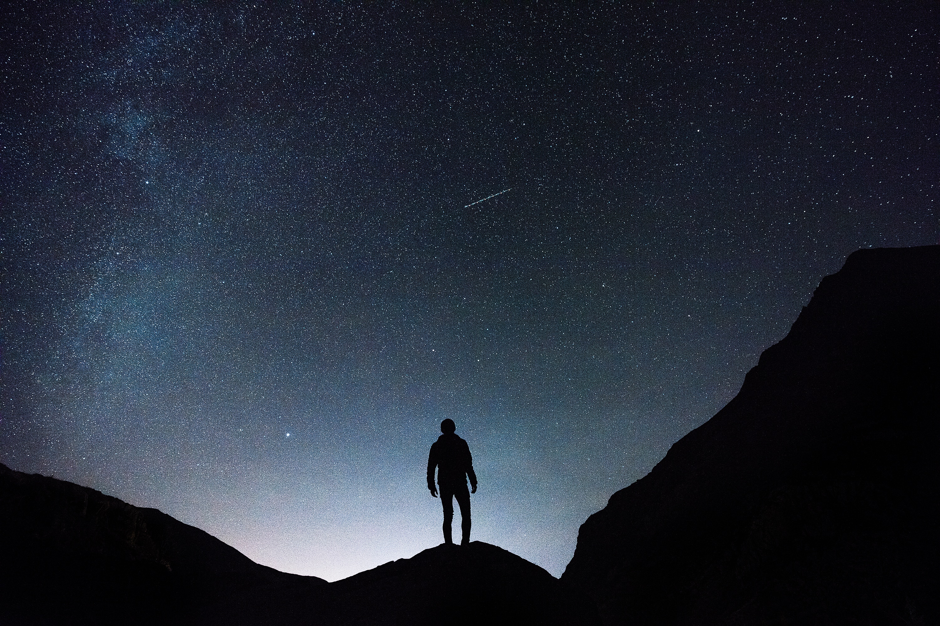 Guy watching the night starry sky